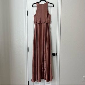 Revelry Wren Satin Fitted High Neck A-line Bridesmaid Dress 8 Desert Rose